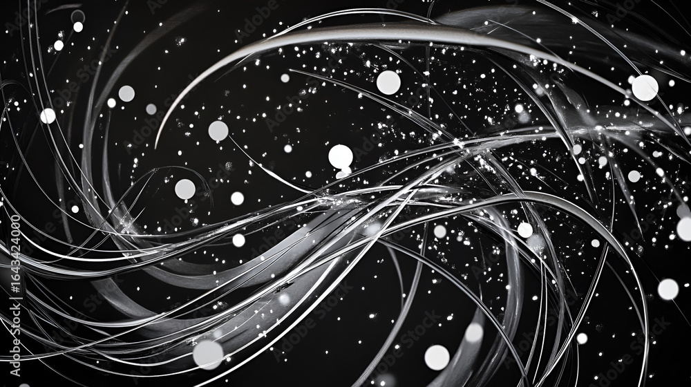 Poster elegant swirls and shimmering particles dance in a mesmerizing abstract composition, creating a sens