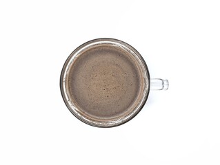 Milk coffee in a cup isolated on white background  Flat lay 