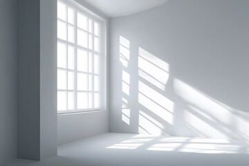 Obraz premium Bright sunlight casts shadows on a clean, white room.