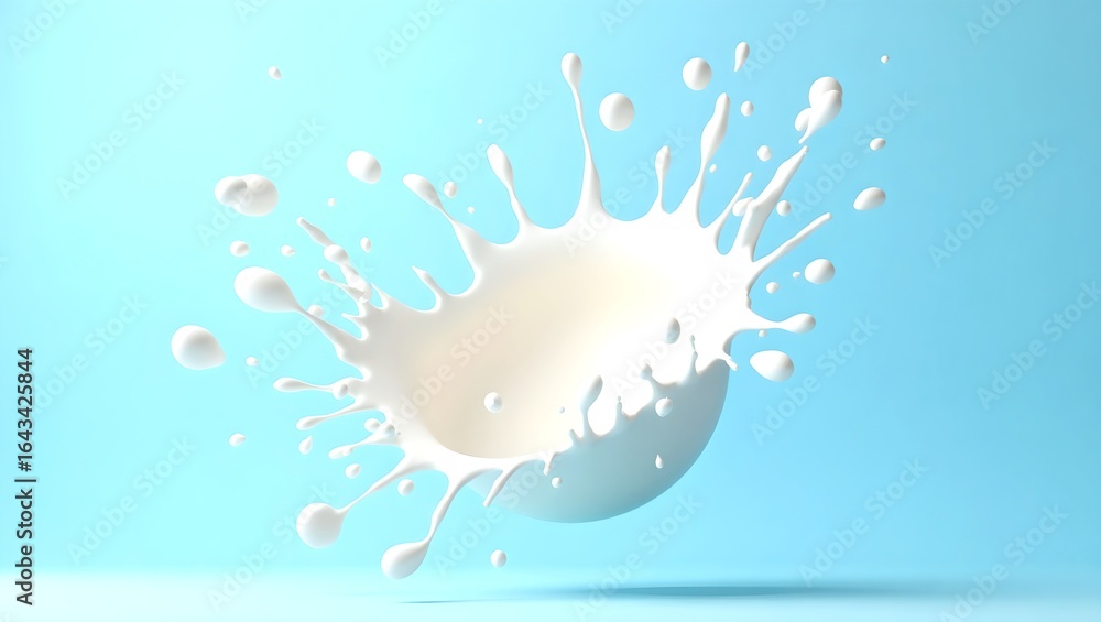 Poster the dynamic display of a milk splash with a light blue backdrop creates a visual symphony