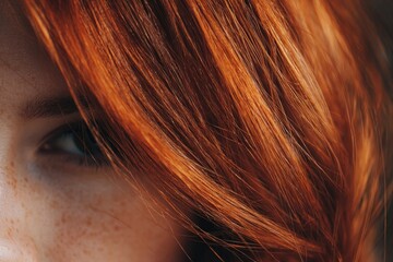 A stunning closeup of a woman's face with long, shiny, brown hair and natural beauty