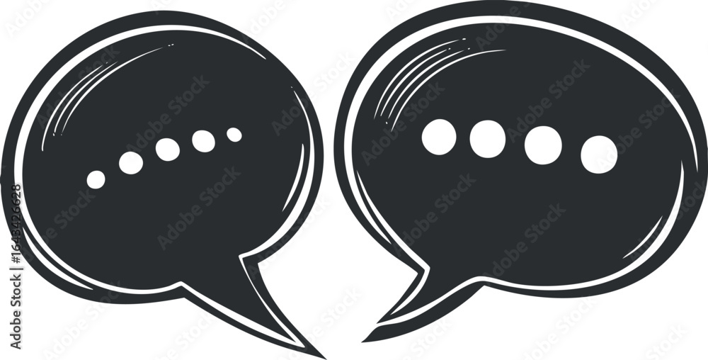 Poster black and white vector illustration of two speech bubbles representing a conversation or dialogue