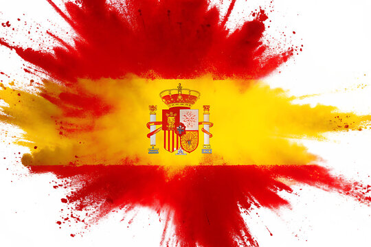 Spanish flag vibrant powder explosion isolated on a transparent background yellow - Powered by Adobe