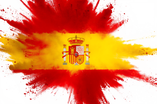 Spanish flag vibrant powder explosion isolated on a transparent background yellow