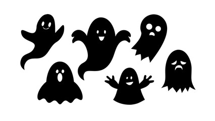 A collection of cute and spooky ghosts halloween silhouette