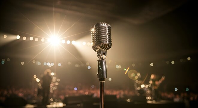 Shiny minimalist silver retro microphone, perfect for a country music concert