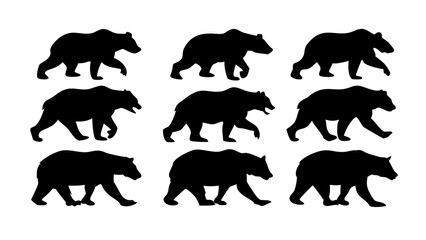 Black Bear Silhouette Standing on White Background