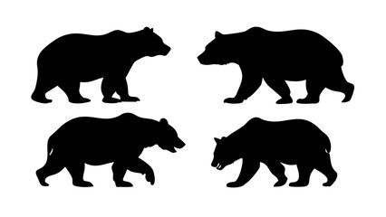 Black bear silhouettes on a pure white background animal