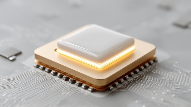 Close-up of a modern microprocessor on a circuit board background.