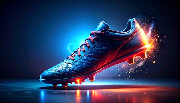 Soccer shoe glows, dynamic action - Powered by Adobe