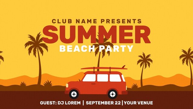 Car Driving Summer Beach Club Bar Invite