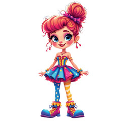 Vsai smiling cartoon clown girl wearing colorful costume