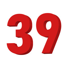 3D Red Number 39 Text Vector on White Background


