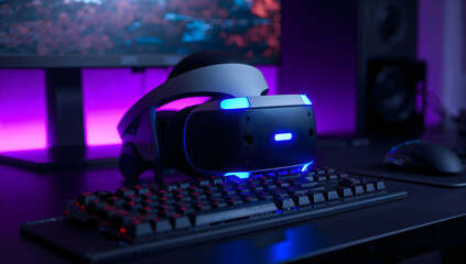 Futuristic VR Headset with Gaming Setup