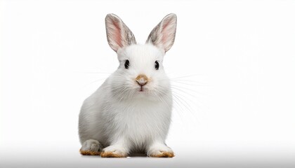Obraz premium cute white rabbit sitting upright isolated on transparent background