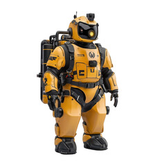 Futuristic robotic suit designed for underwater exploration and deep-sea missions with advanced technology and vibrant colors transparent background