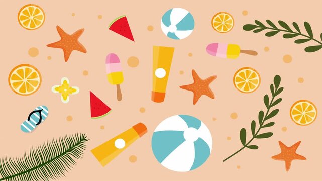 Seamless summer pattern with beach objects fruit and starfish
