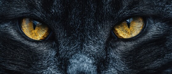The Intense Gaze of a Black Cat with Striking Golden Eyes