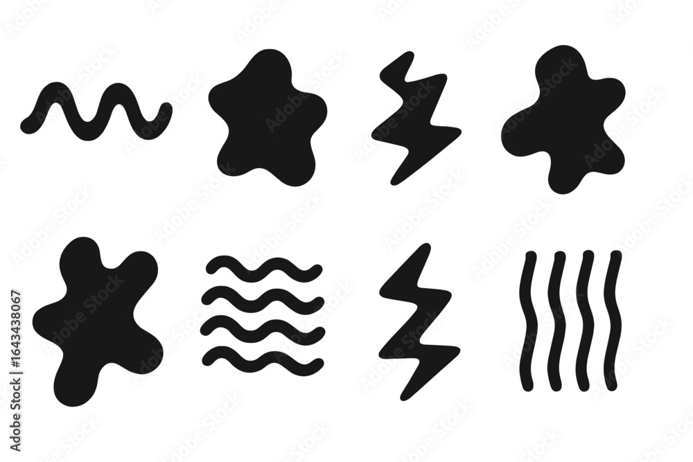 Poster big set of abstract graphic elements. hand drawn doodle shapes, wavy lines, zigzags, and organic blo