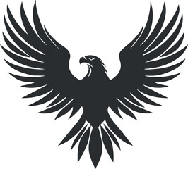 Obraz premium Black silhouette of an eagle with wings spread wide in flight, symbolizing power and freedom