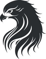 Obraz premium Stylized silhouette of a fierce eagle head with sharp beak and flowing feathers