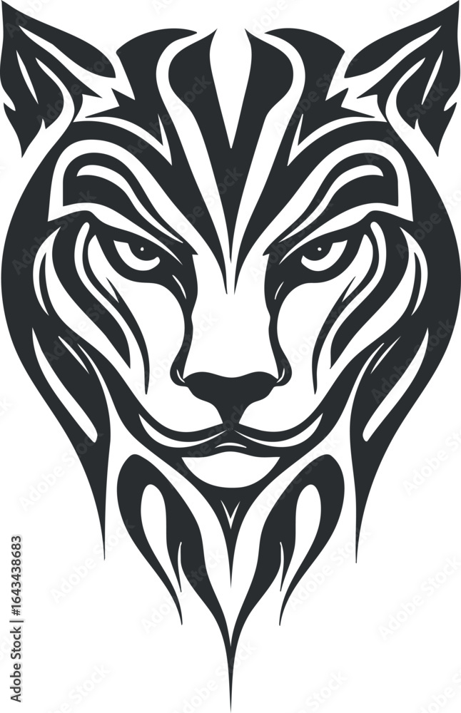 Poster abstract tribal wolf head design with sharp black and white patterns representing strength and wild 