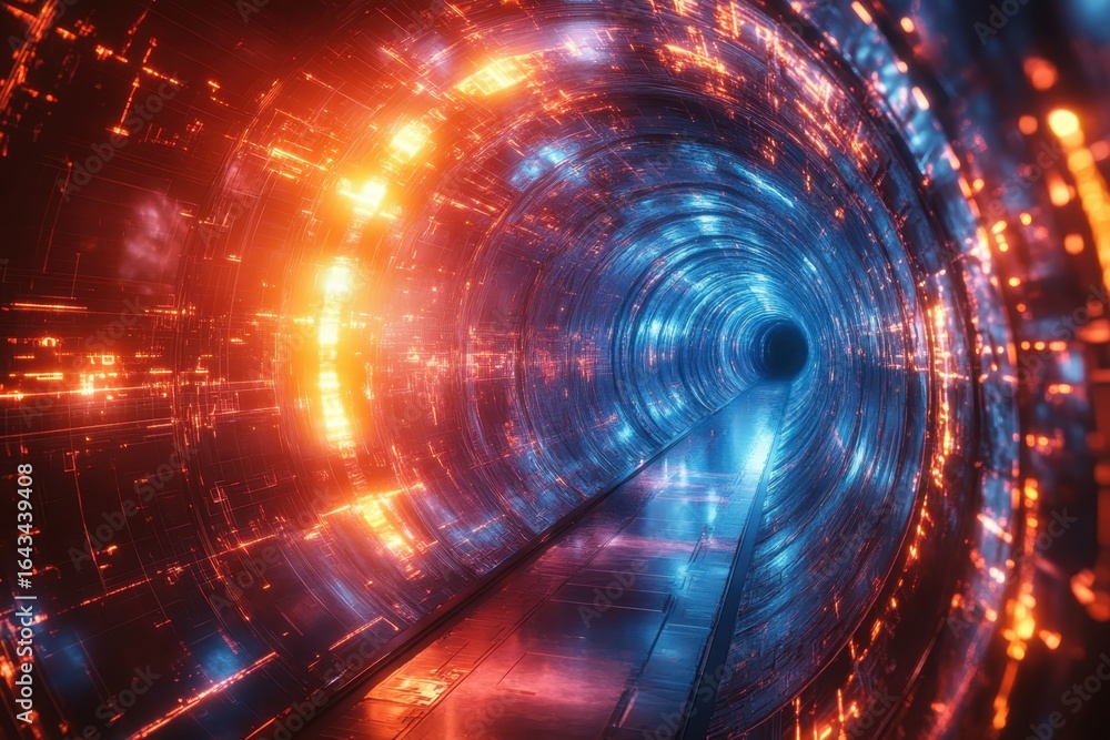 Aufkleber abstract glowing tunnel with vibrant light patterns creating a futuristic atmosphere at night