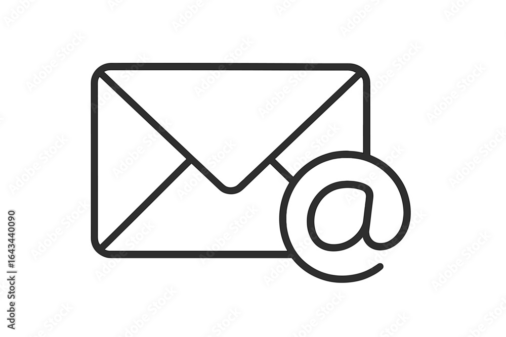 Poster email icon line art. minimalist envelope and at symbol vector illustration for communication. digita