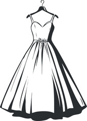 Elegant wedding dress with floral belt on hanger, perfect for bridal ceremony or formal event