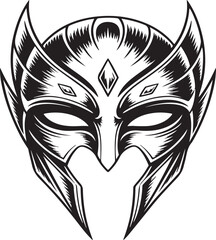 Fototapeta premium Black and white stylized warrior or superhero mask with sharp angles fantasy villain