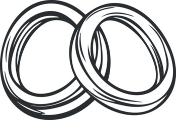 Black and white illustration of two intertwined wedding rings symbolizing love and marriage commitment