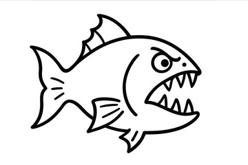 Aggressive sea creature outline, dangerous fish clipart, sharp tooth predator vector illustration, ocean animal silhouette on transparent background, vector graphic design