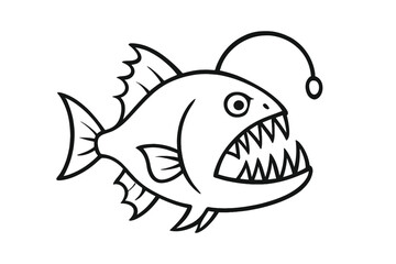 Aggressive Anglerfish Vector Illustration, Sea Creature Clipart, Scary Deep Sea Fish Graphic, Transparent Background, Ocean Predator, Dangerous Marine Animal