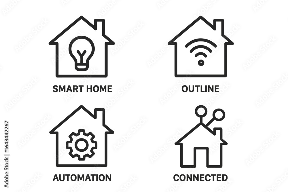 Poster smart home line icons set. vector collection of automation and connected devices symbols. internet o