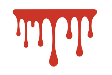 Red liquid drip seamless pattern. Dripping blood, paint, or slime for Halloween decor. Horror splash border. Abstract graphic design element. Melt effect vector illustration.