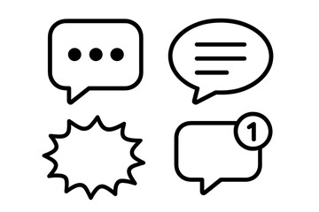 Fototapeta premium Speech bubble icon set. Chat, message, dialogue symbol collection. Communication, notification, comic, typing icons. UI UX design element. Vector line art illustration.