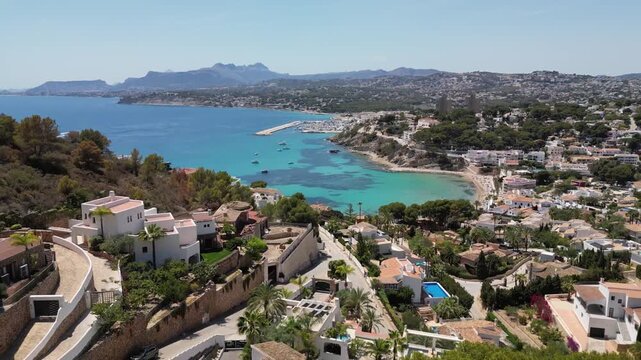 Aerial views of Moraira. Drone video Alicante, Spain
