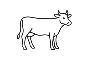 Cow line art logo. Simple farm animal outline icon. Minimalistic cattle silhouette for beef, dairy, or agriculture branding. Modern vector livestock illustration.