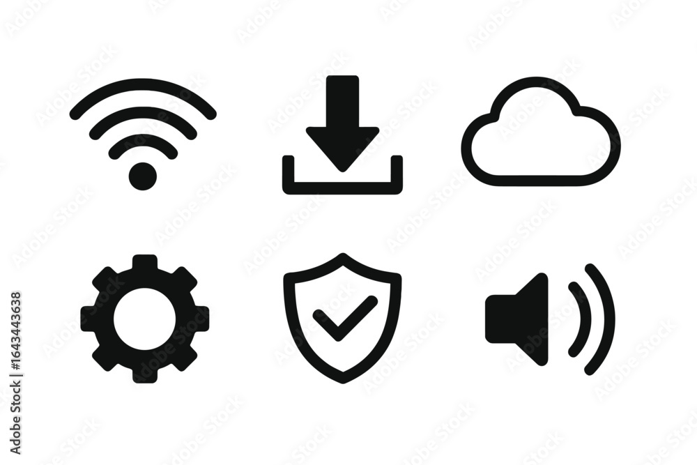 Poster technology icon vector set for ui and web design. flat simple pictograms featuring wifi signal, down