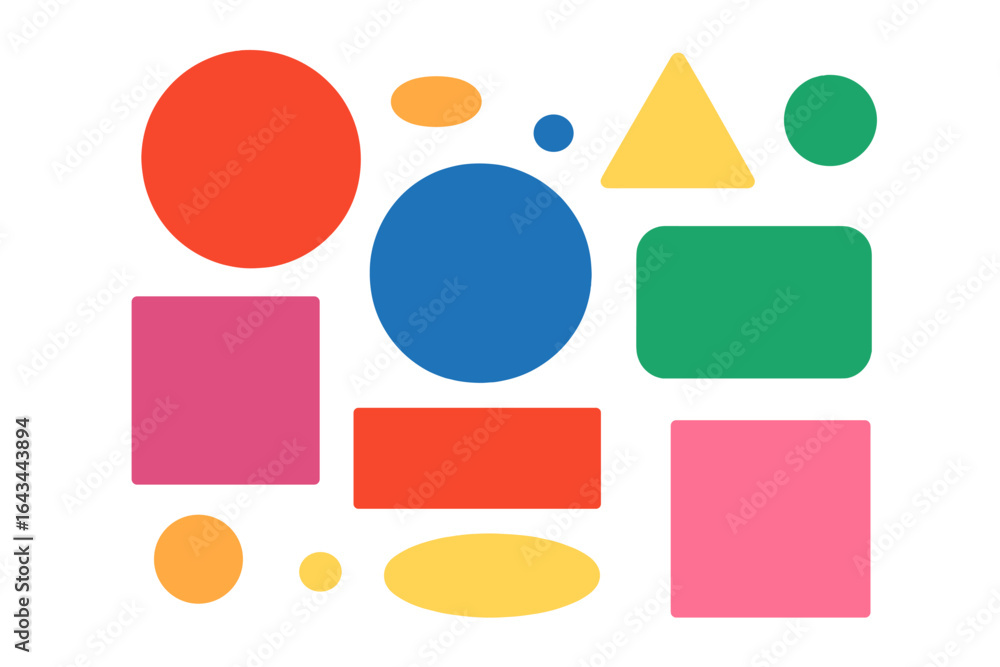 Poster set of colorful basic geometric shapes. collection of simple figures in flat style. circle, square, 