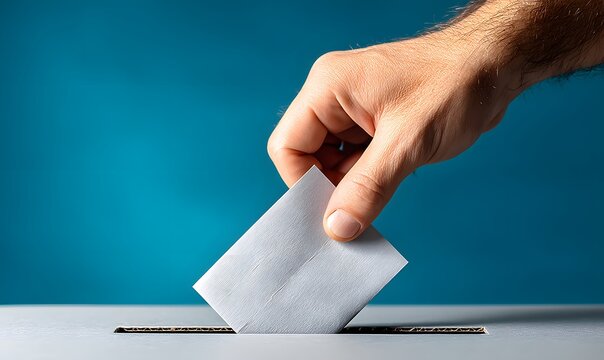 Hand putting vote in ballot box election concept democratic process voting rights and responsibility