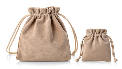 Elegant drawstring pouches for jewelry or gifts in soft neutral color, perfect for retail packaging