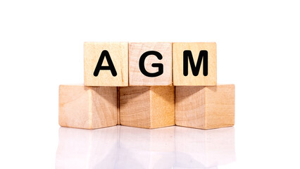 AGM Annual general meeting acronym on wooden cubes on white backround. Business concept