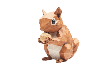 Artistic Origami Squirrel Holding Nut Crafted from Paper on transparent background