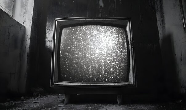 Vintage television static screen old tv set retro television black and white television technology