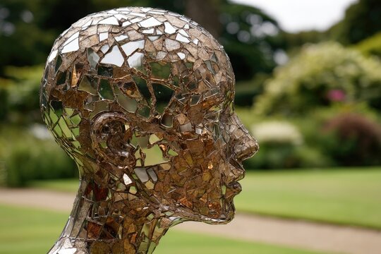 Bronze head, mosaic of broken glass - Powered by Adobe