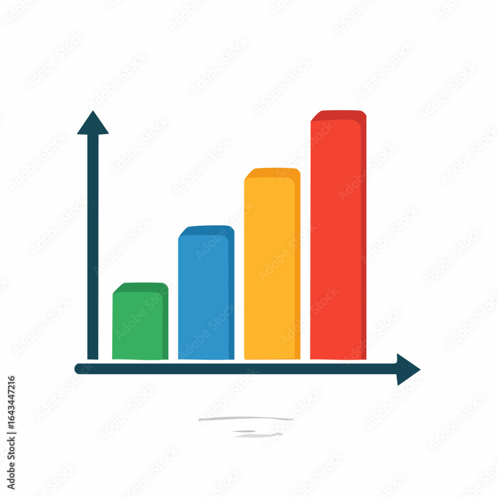 Poster colorful bar graph illustrating upward trend with arrow and axis