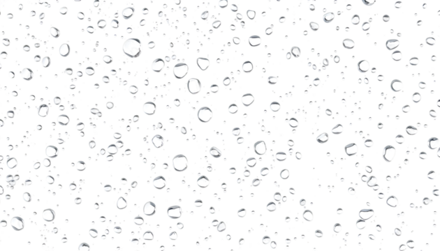 transparent water drops on a clear surface, condensation effect with light reflections and refractions, floating droplets in various sizes, isolated PNG on white background, high detail and sharp clar