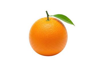 Photo of single fresh orange fruit with a green leaf isolated on transparent background, representing healthy food, citrus, and natural sweetness