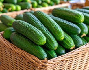 Fresh cucumbers in a basket